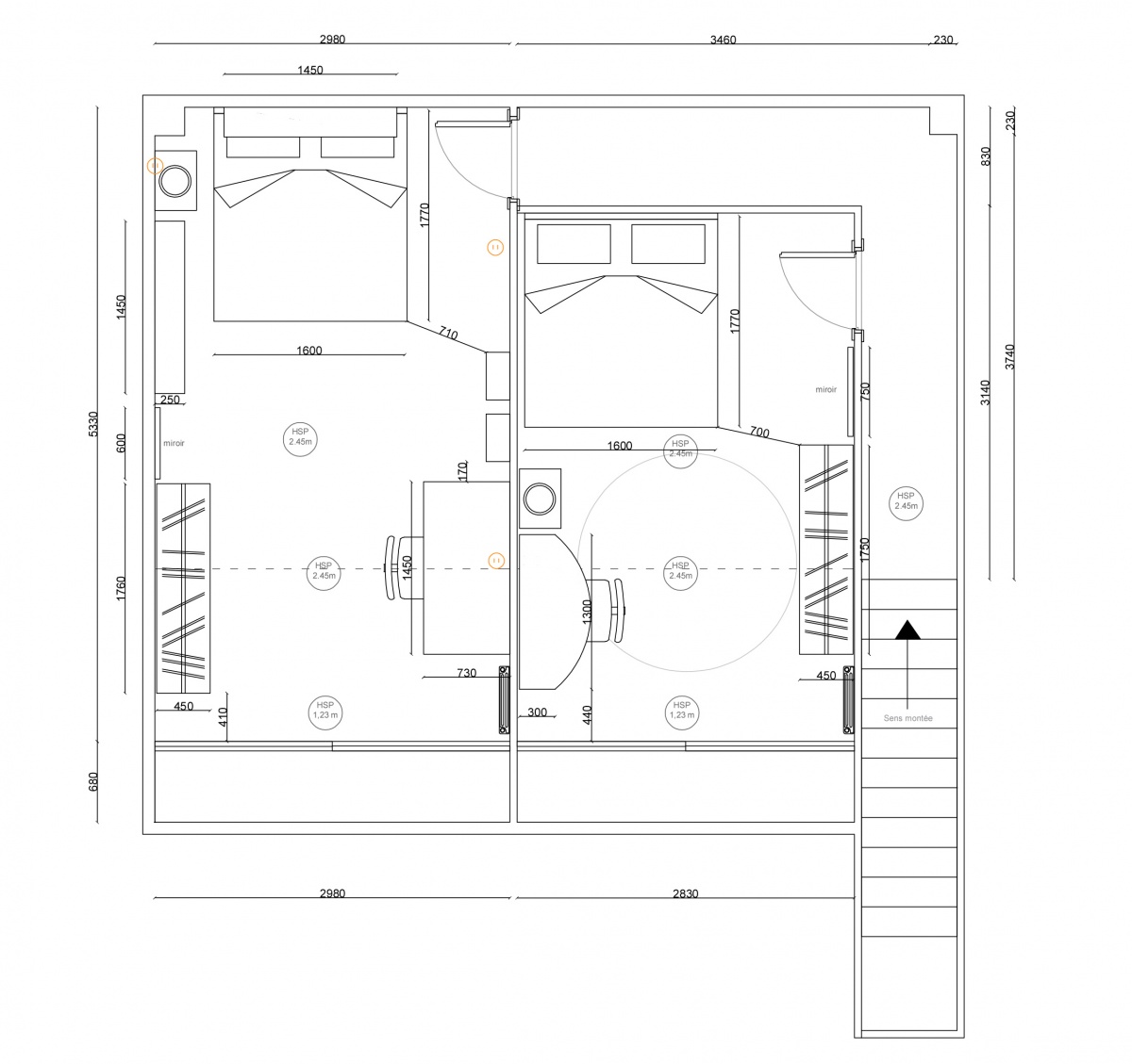 Rnovation duplex urbain : chambres projet 2 1.50eme