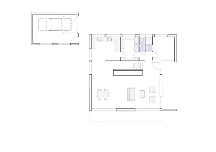 Maison contemporaine à Chanteloup (77) : Plan du rez-de-chaussée.