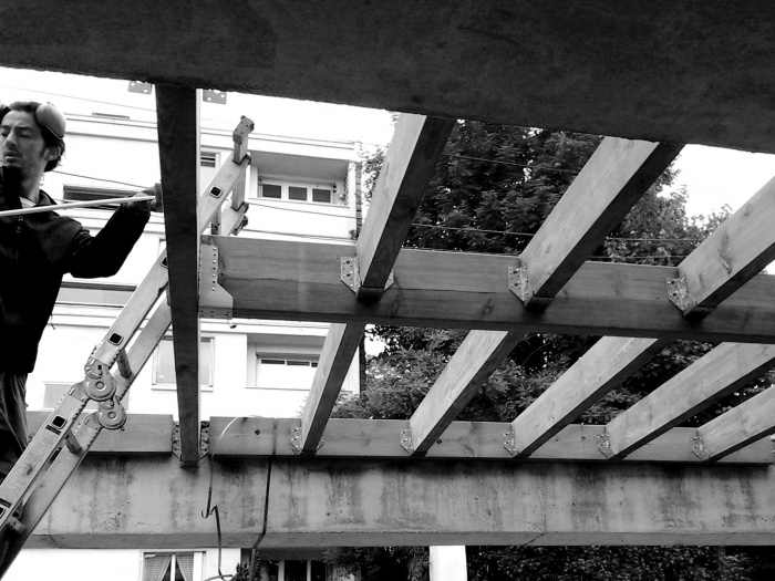 Maison sur le Pont (94) : Chantier : ossatures bois