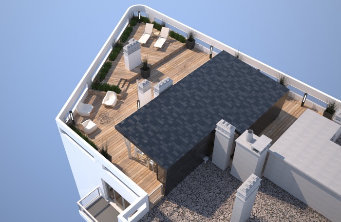 Amnagement d'un toit-terrasse avec surlvation  ossature bois : rendu4