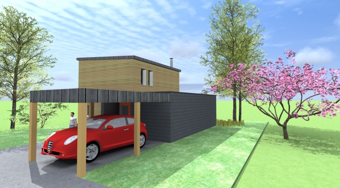 Maison neuve - Projet B : 4- Projet petite maison bois architecte lise roturier maitre d'oeuvre nicoals monceau 53 35