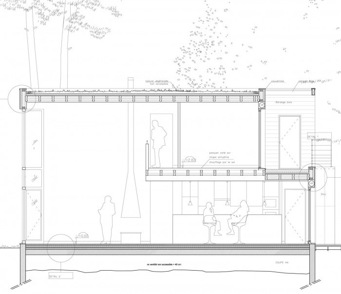 Maison au Dojo - Construction  ossature bois (78) : Coupe